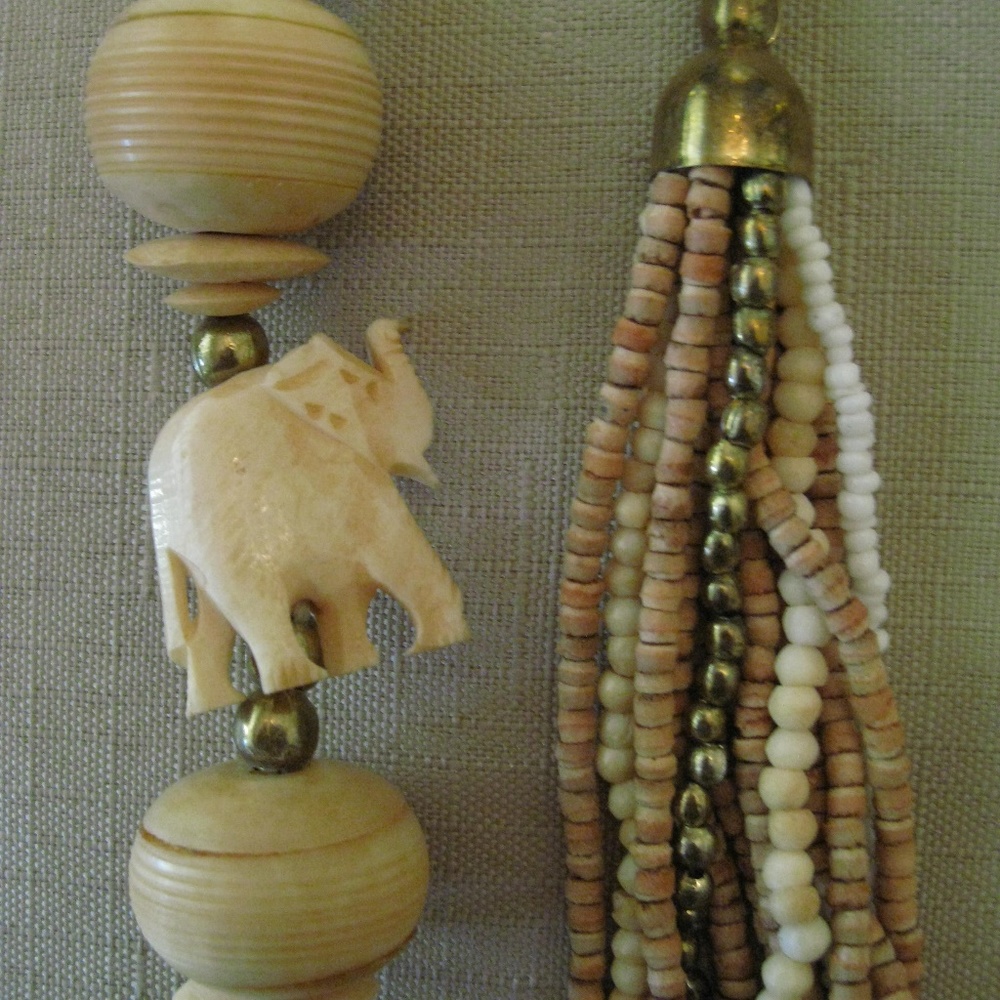 BONE ELEPHANT NECKLACE Bone Cork Brass Beads